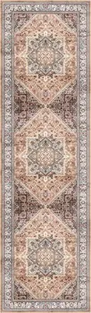 8' Beige Gold and Red Floral Medallion Distressed Non Skid Runner Rug