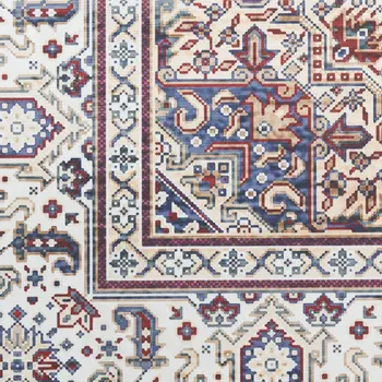 5' X 7' Beige Gold and Red Floral Medallion Distressed Non Skid Area Rug
