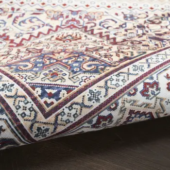 5' X 7' Beige Gold and Red Floral Medallion Distressed Non Skid Area Rug