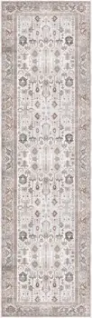 8' Ivory and Gray Tribal Distressed Non Skid Runner Rug