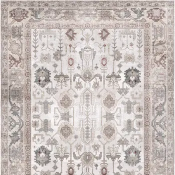 8' Ivory and Gray Tribal Distressed Non Skid Runner Rug
