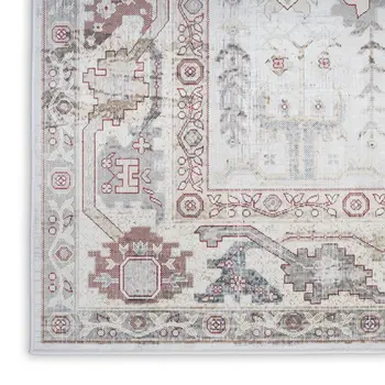 8' Ivory and Gray Tribal Distressed Non Skid Runner Rug