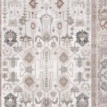 8' Ivory and Gray Tribal Distressed Non Skid Runner Rug