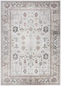 5' X 7' Ivory and Gray Oriental Distressed Non Skid Area Rug