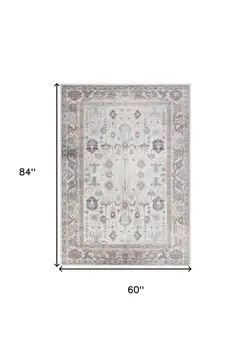 5' X 7' Ivory and Gray Oriental Distressed Non Skid Area Rug