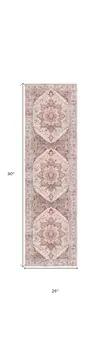 8' Ivory and Red Floral Medallion Distressed Non Skid Runner Rug
