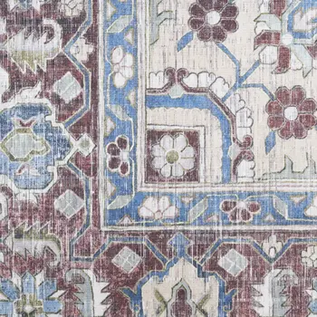 5' X 7' Ivory Red and Blue Medallion Distressed Non Skid Area Rug