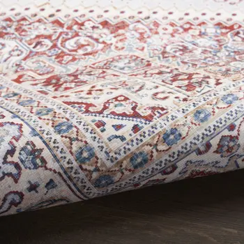 5' X 7' Red and Ivory Floral Medallion Distressed Non Skid Area Rug