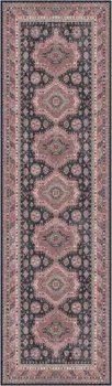 8' Navy Blue and Red Medallion Distressed Non Skid Runner Rug