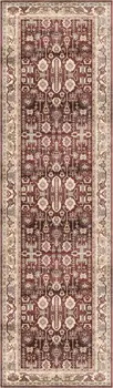 8' Red and Ivory Oriental Distressed Non Skid Runner Rug