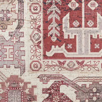 8' Red and Ivory Oriental Distressed Non Skid Runner Rug