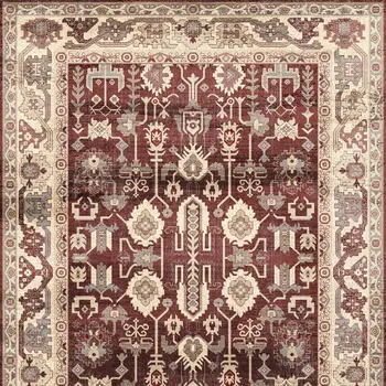 8' Red and Ivory Oriental Distressed Non Skid Runner Rug