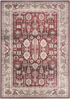 5' X 7' Red and Ivory Oriental Distressed Non Skid Area Rug