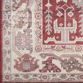 5' X 7' Red and Ivory Oriental Distressed Non Skid Area Rug