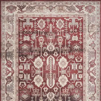 5' X 7' Red and Ivory Oriental Distressed Non Skid Area Rug