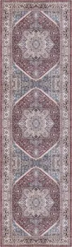 8' Blue and Red Floral Medallion Distressed Non Skid Runner Rug