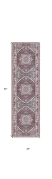 8' Blue and Red Floral Medallion Distressed Non Skid Runner Rug