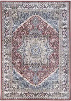 5' X 7' Blue and Red Floral Medallion Distressed Non Skid Area Rug