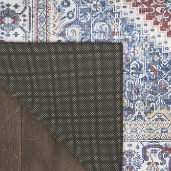 5' X 7' Blue and Red Floral Medallion Distressed Non Skid Area Rug