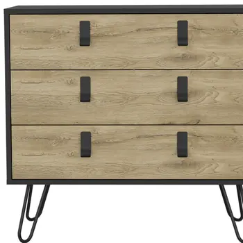 32" Natural and Black Three Drawer Dresser