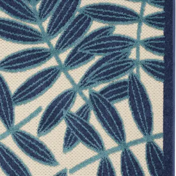 3' X 4' Navy Blue And Ivory Botanical Leaves Indoor Outdoor Area Rug