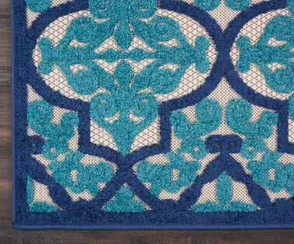 3' X 4' Navy Blue Ivory And Blue Trellis Indoor Outdoor Area Rug