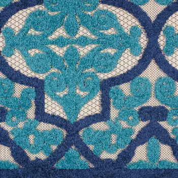 3' X 4' Navy Blue Ivory And Blue Trellis Indoor Outdoor Area Rug