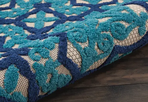 3' X 4' Navy Blue Ivory And Blue Trellis Indoor Outdoor Area Rug