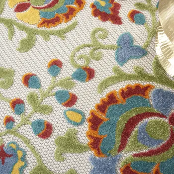 4' Green Orange Red And Blue Round Floral Indoor Outdoor Area Rug