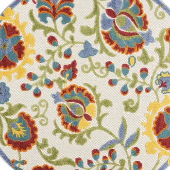 4' Green Orange Red And Blue Round Floral Indoor Outdoor Area Rug