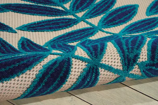 4' X 6' Navy Blue And Beige Palm Leaf Indoor Outdoor Area Rug