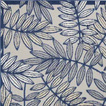 4' X 6' Navy Blue And Ivory Botanical Leaves Indoor Outdoor Area Rug