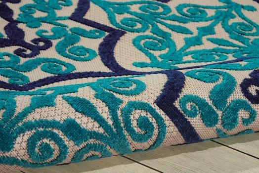 4' X 6' Ivory Navy Blue And Blue Trellis Indoor Outdoor Area Rug