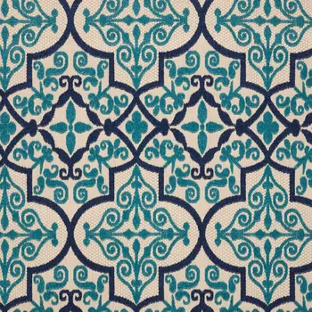 4' X 6' Ivory Navy Blue And Blue Trellis Indoor Outdoor Area Rug