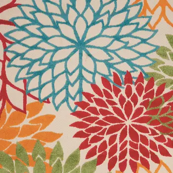 4' X 6' Orange Red Green And Blue Floral Indoor Outdoor Area Rug