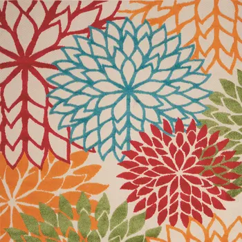4' X 6' Orange Red Green And Blue Floral Indoor Outdoor Area Rug