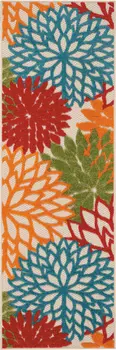 6' Orange Red Green And Blue Floral Indoor Outdoor Runner Rug