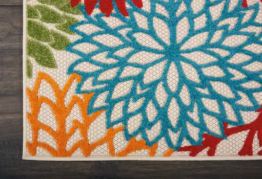 6' Orange Red Green And Blue Floral Indoor Outdoor Runner Rug