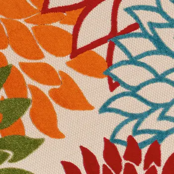 5' Orange Red Green And Blue Round Floral Indoor Outdoor Area Rug