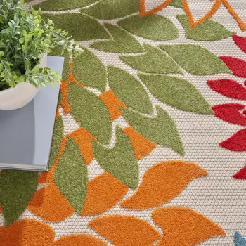 5' Orange Red Green And Blue Round Floral Indoor Outdoor Area Rug