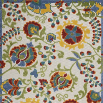 4' X 6' Ivory Red Green Blue And Yellow Floral Indoor Outdoor Area Rug
