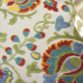 5' Ivory Red Green Blue And Yellow Round Floral Indoor Outdoor Area Rug