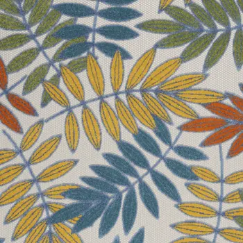 4' X 6' Ivory Yellow Orange Green And Blue Botanical Leaves Indoor Outdoor Area Rug