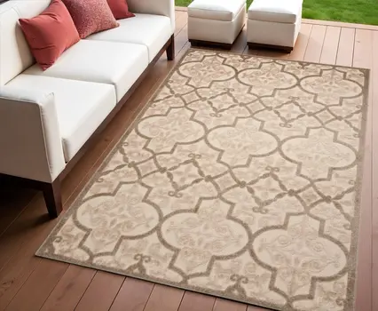 4' X 6' Cream Beige And Brown Trellis Indoor Outdoor Area Rug