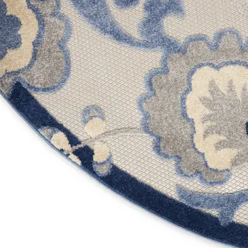 8' Blue And Gray Round Floral Indoor Outdoor Area Rug