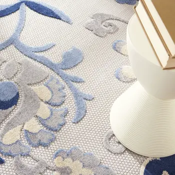 8' Blue And Gray Round Floral Indoor Outdoor Area Rug