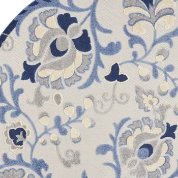 8' Blue And Gray Round Floral Indoor Outdoor Area Rug