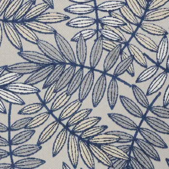 5' X 8' Navy Blue And Ivory Botanical Leaves Indoor Outdoor Area Rug