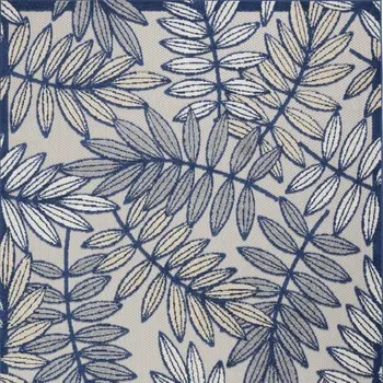 5' X 8' Navy Blue And Ivory Botanical Leaves Indoor Outdoor Area Rug