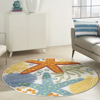 5' X 8' Navy Blue And Ivory Botanical Leaves Indoor Outdoor Area Rug